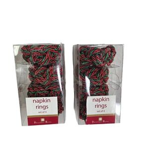 Napkin Rings Set of 8 Christmas Metallic Braided Cord Holiday Red Green Round